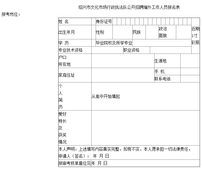 浙江绍兴市文化市场行政执法队招聘